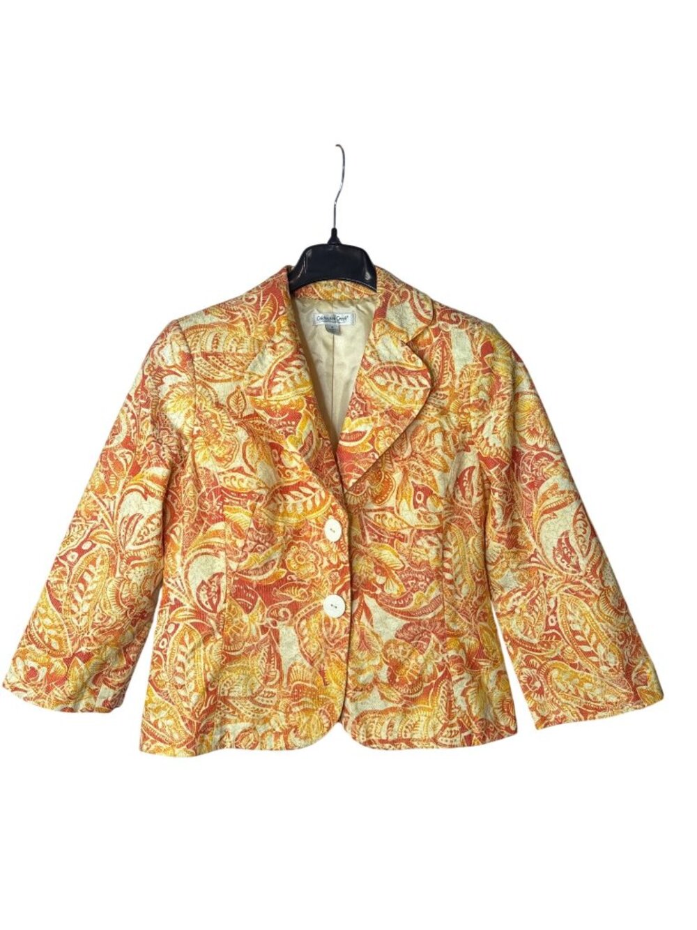Coldwater Creek Brocade Floral Blazer Size M Yellow Orange Lined Vintage Y2K